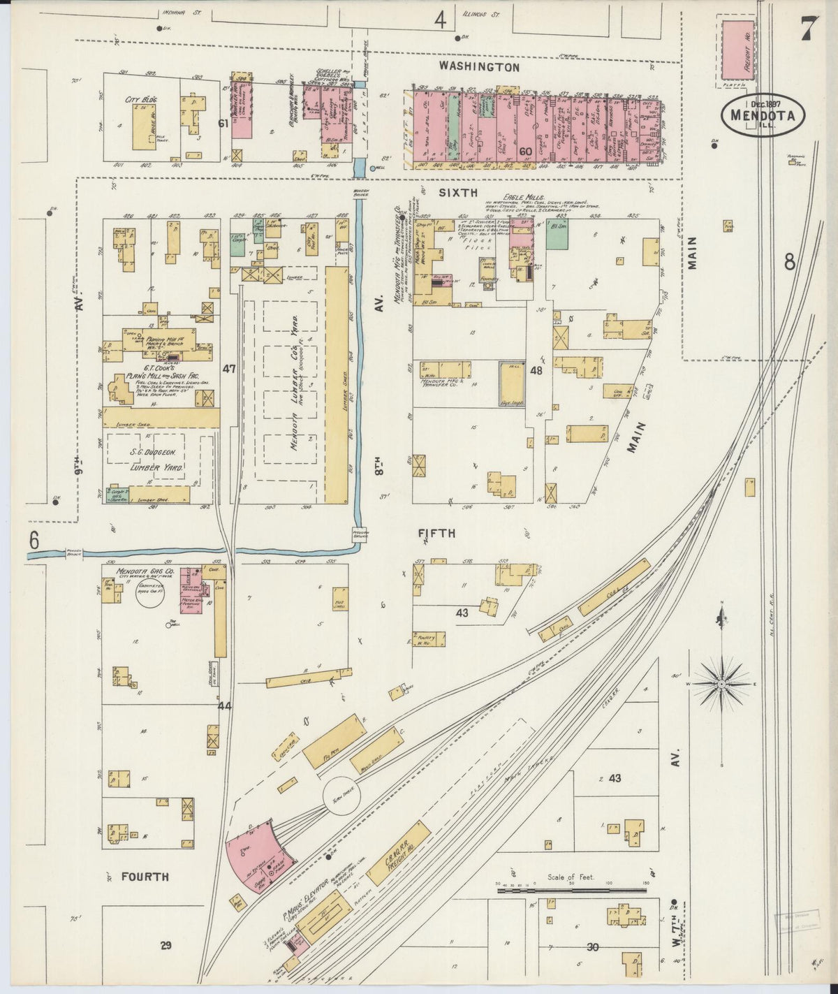 Sanborn Fire Insurance Map from Mendota, La Salle County, Illinois (1897), Sheet #0007 - Complete Map Set gallery image, historic Sanborn map, vintage wall art, Illinois Illinois