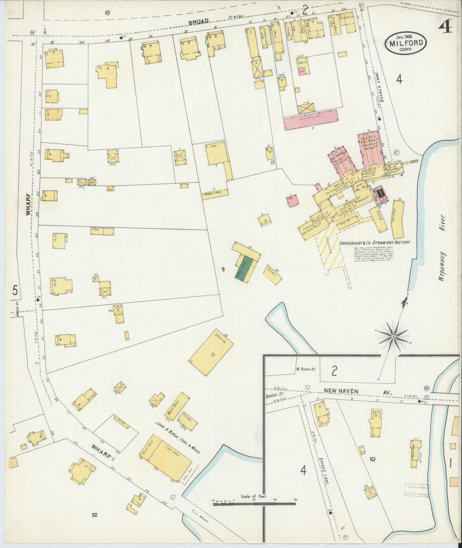 Sanborn Fire Insurance Map from Milford, New Haven County, Connecticut (1906), Sheet #0004 - Complete Map Set gallery image, historic Sanborn map, vintage wall art, Connecticut Connecticut
