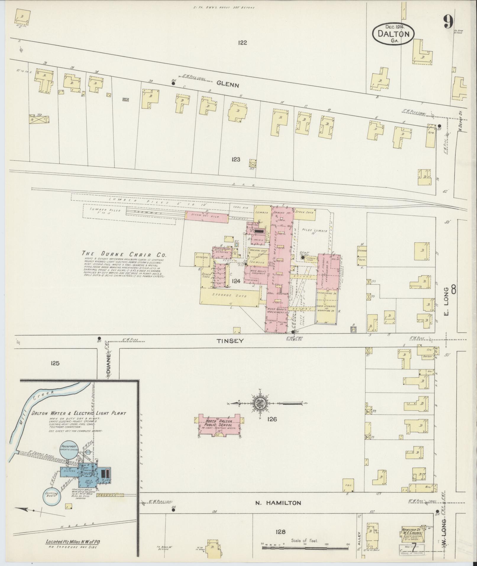 Sanborn Fire Insurance Map from Dalton, Whitfield County, Georgia (1914), Sheet #0009 - Complete Map Set gallery image, historic Sanborn map, vintage wall art, Georgia Georgia