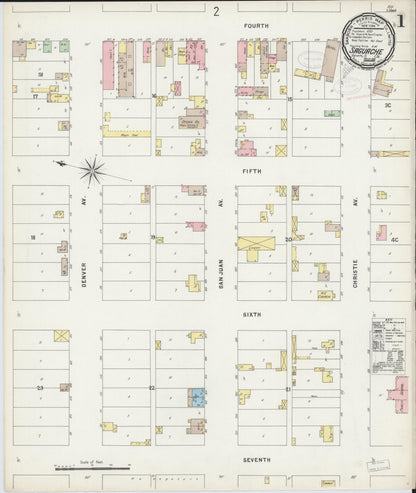 Sanborn Fire Insurance Map from Saguache, Saguache County, Colorado (1898), Sheet #0001 - Complete Map Set gallery image, historic Sanborn map, vintage wall art, Colorado Colorado