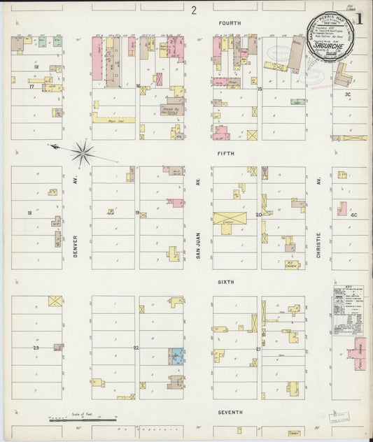 Sanborn Fire Insurance Map from Saguache, Saguache County, Colorado (1898), Sheet #0001 - Complete Map Set gallery image, historic Sanborn map, vintage wall art, Colorado Colorado