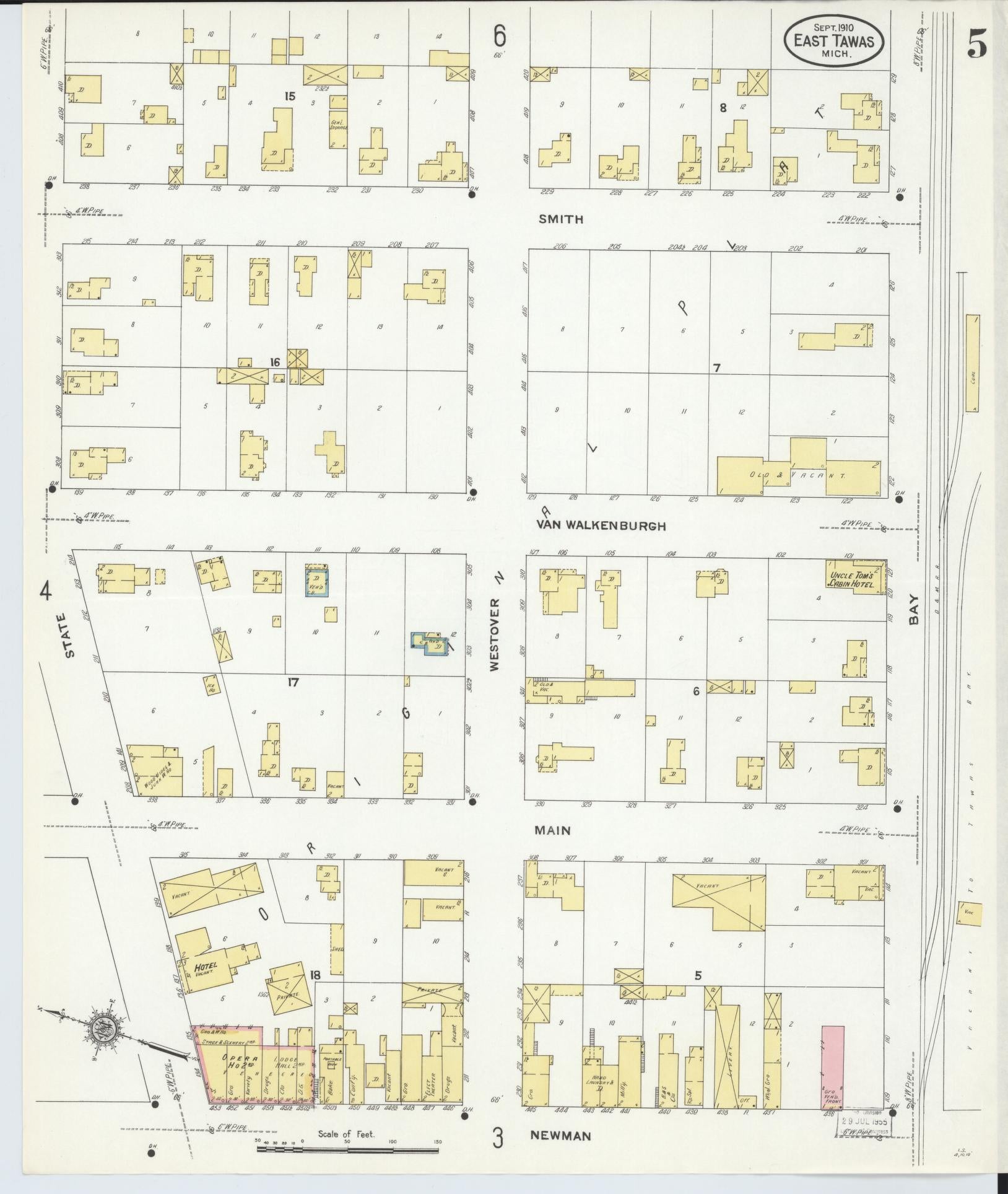 Sanborn Fire Insurance Map from East Tawas, Iosco County, Michigan (1910), Sheet #0005 - Historic Sanborn Fire Insurance Map Print, vintage old map wall art, antique decor, genealogy gift, Michigan Michigan map