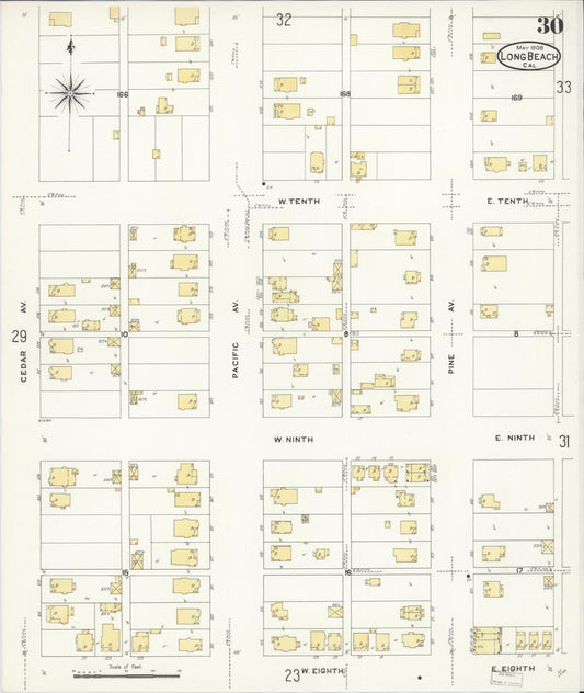 Sanborn Fire Insurance Map from Long Beach, Los Angeles County, California (1908), Sheet #0030 - Historic Sanborn Fire Insurance Map Print, vintage old map wall art, antique decor, genealogy gift, California California map