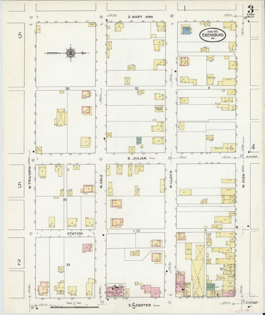 Sanborn Fire Insurance Map from Ebensburg, Cambria County, Pennsylvania (1910), Sheet #0003 - Historic Sanborn Fire Insurance Map Print, vintage old map wall art, antique decor, genealogy gift, Pennsylvania Pennsylvania map