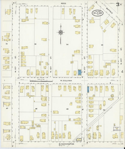 Sanborn Fire Insurance Map from Olean, Cattaraugus County, New York (1909), Sheet #0003 - Complete Map Set gallery image, historic Sanborn map, vintage wall art, New York New York