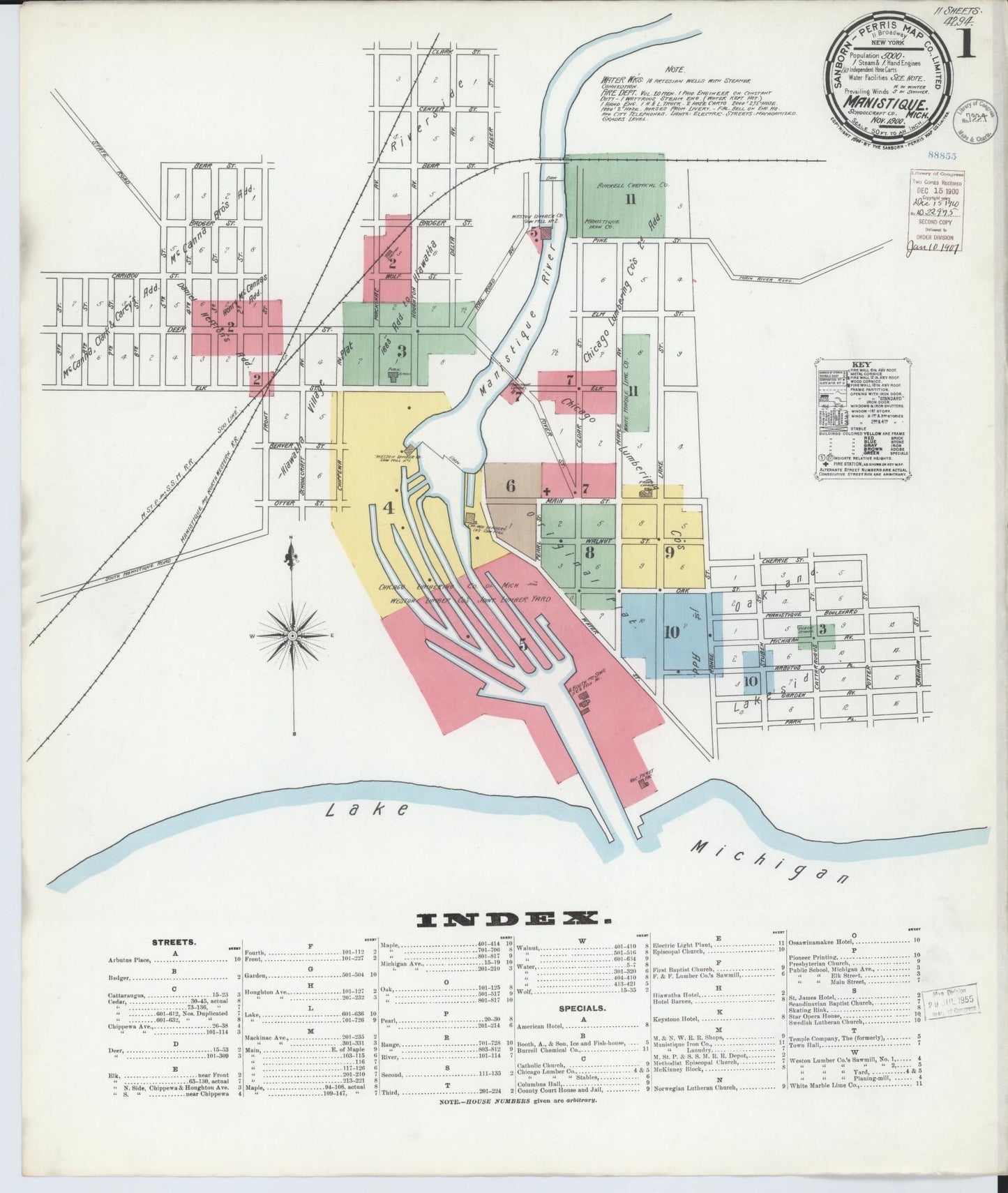 Sanborn Fire Insurance Map from Manistique, Schoolcraft County, Michigan (1900), Sheet #0001 - Complete Map Set gallery image, historic Sanborn map, vintage wall art, Michigan Michigan