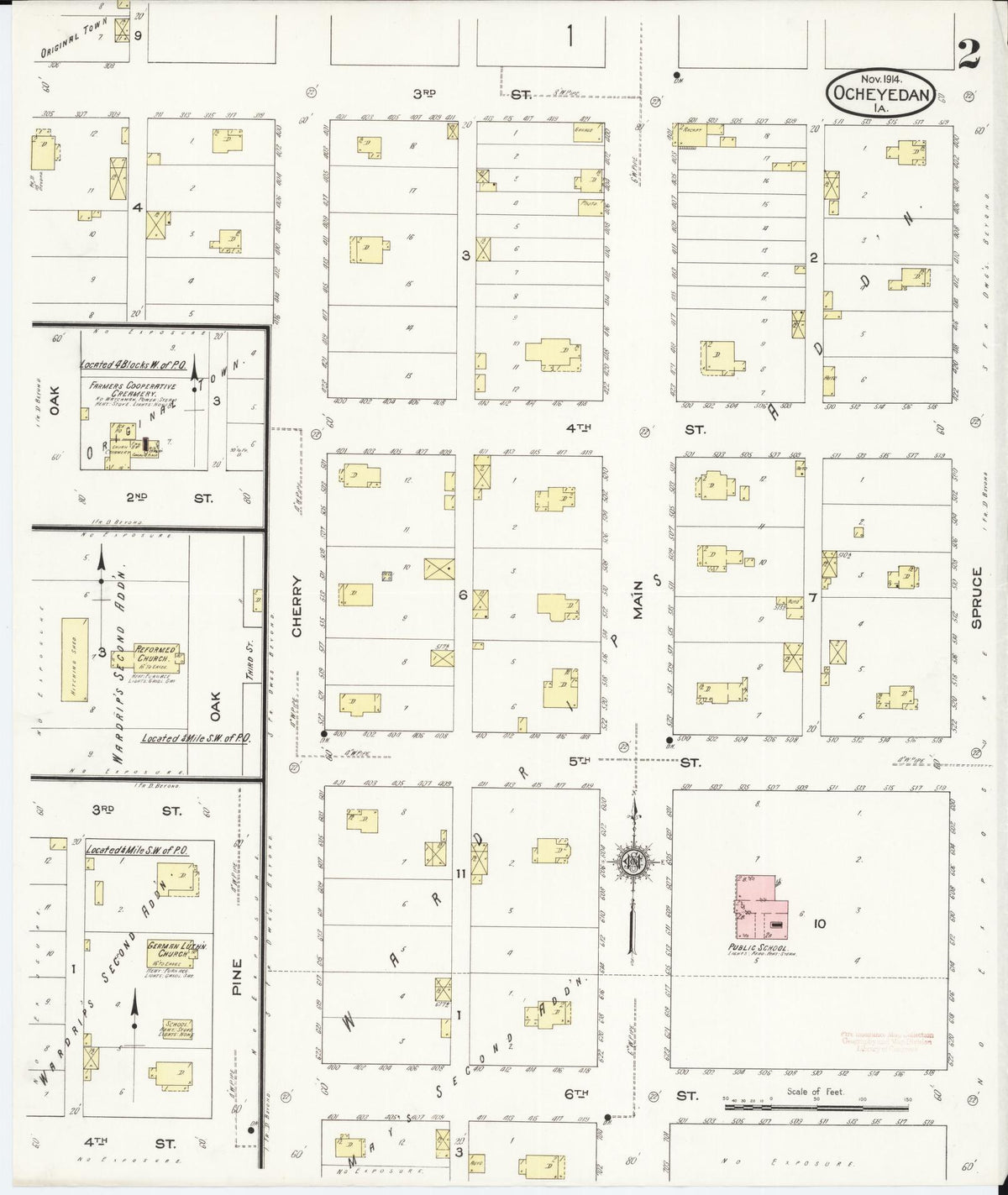 Sanborn Fire Insurance Map from Ocheyedan, Osceola County, Iowa (1914), Sheet #0002 - Historic Sanborn Fire Insurance Map Print, vintage old map wall art