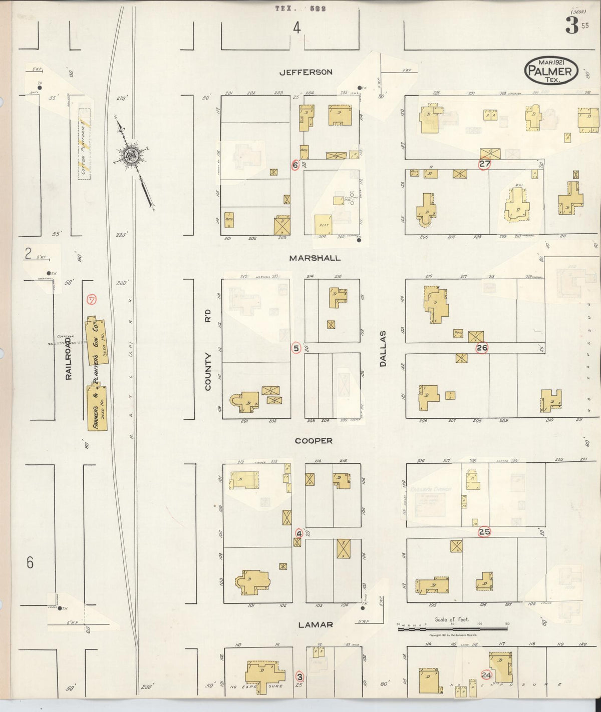 Sanborn Fire Insurance Map from Palmer, Ellis County, Texas (1936), Sheet #0003 - Complete Map Set gallery image, historic Sanborn map, vintage wall art, Texas Texas