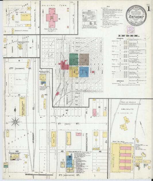 Sanborn Fire Insurance Map from Anthony, Harper County, Kansas (1905), Sheet #0001 - Historic Sanborn Fire Insurance Map Print, vintage old map wall art, antique decor, genealogy gift, Kansas Kansas map