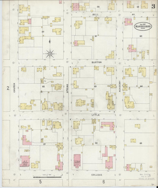 Sanborn Fire Insurance Map from Murfreesboro, Rutherford County, Tennessee (1897), Sheet #0003 - Historic Sanborn Fire Insurance Map Print, vintage old map wall art, antique decor, genealogy gift, Tennessee Tennessee map