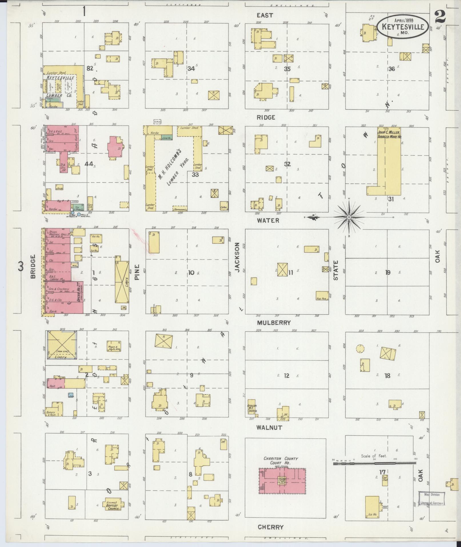 Sanborn Fire Insurance Map from Keytesville, Chariton County, Missouri (1899), Sheet #0002 - Historic Sanborn Fire Insurance Map Print, vintage old map wall art, antique decor, genealogy gift, Missouri Missouri map