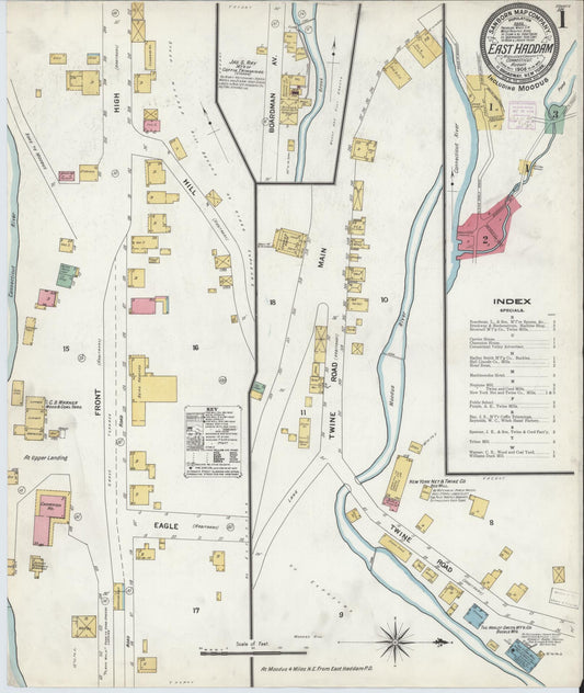 Sanborn Fire Insurance Map from East Haddam, Middlesex County, Connecticut (1908), Sheet #0001 - Historic Sanborn Fire Insurance Map Print, vintage old map wall art, antique decor, genealogy gift, Connecticut Connecticut map
