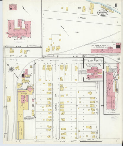 Sanborn Fire Insurance Map from Monroe, Monroe County, Michigan (1916), Sheet #0008 - Complete Map Set gallery image, historic Sanborn map, vintage wall art, Michigan Michigan
