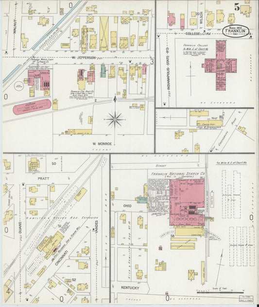 Sanborn Fire Insurance Map from Franklin, Johnson County, Indiana (1902), Sheet #0005 - Historic Sanborn Fire Insurance Map Print, vintage old map wall art, antique decor, genealogy gift, Indiana Indiana map