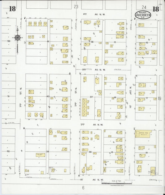 Sanborn Fire Insurance Map from Aberdeen, Brown County, South Dakota (1923), Sheet #0018 - Historic Sanborn Fire Insurance Map Print, vintage old map wall art, antique decor, genealogy gift, South Dakota South Dakota map