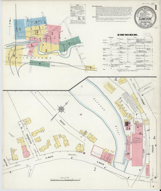 Sanborn Fire Insurance Map from Suncook, Merrimack County, New Hampshire (1912), Sheet #0001 - Complete Map Set gallery image, historic Sanborn map, vintage wall art, New Hampshire New Hampshire