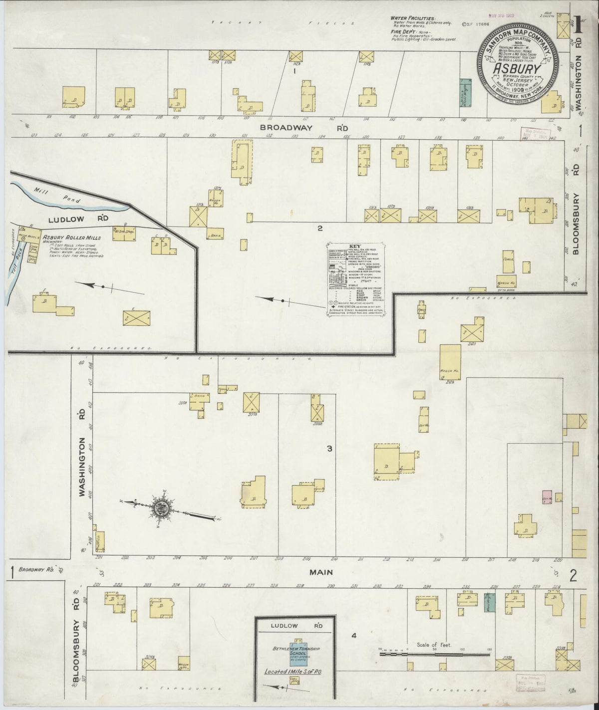 Sanborn Fire Insurance Map from Asbury, Warren County, New Jersey (1909), Sheet #0001 - Complete Map Set gallery image, historic Sanborn map, vintage wall art, New Jersey New Jersey