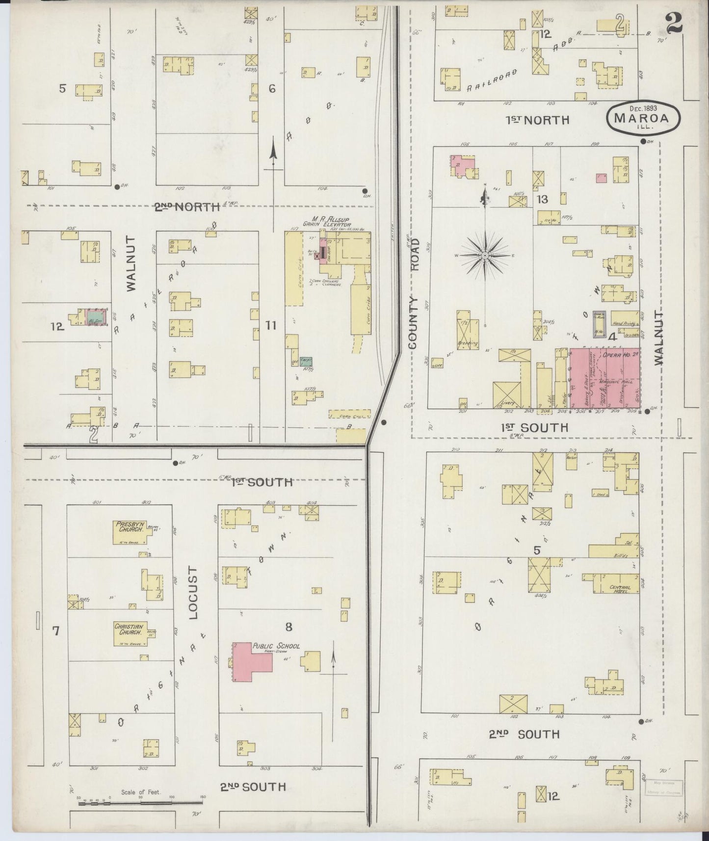 Sanborn Fire Insurance Map from Maroa, Macon County, Illinois (1893), Sheet #0002 - Historic Sanborn Fire Insurance Map Print, vintage old map wall art, antique decor, genealogy gift, Illinois Illinois map