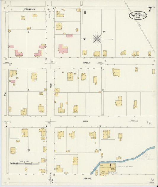 Sanborn Fire Insurance Map from Fayetteville, Lincoln County, Tennessee (1907), Sheet #0007 - Historic Sanborn Fire Insurance Map Print, vintage old map wall art, antique decor, genealogy gift, Tennessee Tennessee map