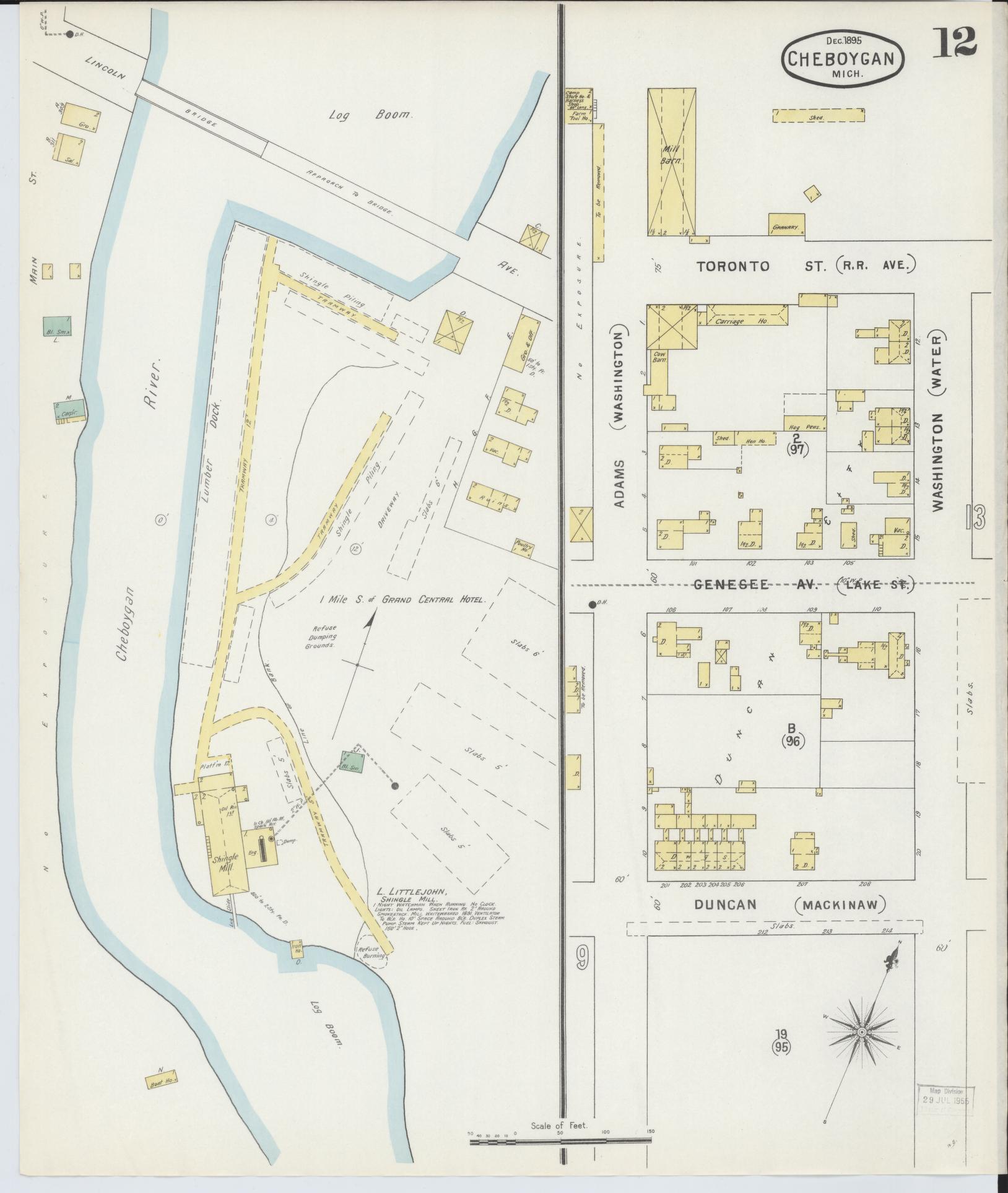 Sanborn Fire Insurance Map from Cheboygan, Cheboygan County, Michigan (1895), Sheet #0012 - Complete Map Set gallery image, historic Sanborn map, vintage wall art, Michigan Michigan