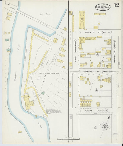 Sanborn Fire Insurance Map from Cheboygan, Cheboygan County, Michigan (1895), Sheet #0012 - Complete Map Set gallery image, historic Sanborn map, vintage wall art, Michigan Michigan