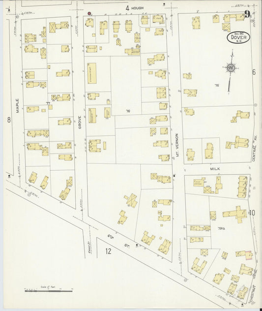 Sanborn Fire Insurance Map from Dover, Strafford County, New Hampshire (1912), Sheet #0009 - Historic Sanborn Fire Insurance Map Print, vintage old map wall art, antique decor, genealogy gift, New Hampshire New Hampshire map