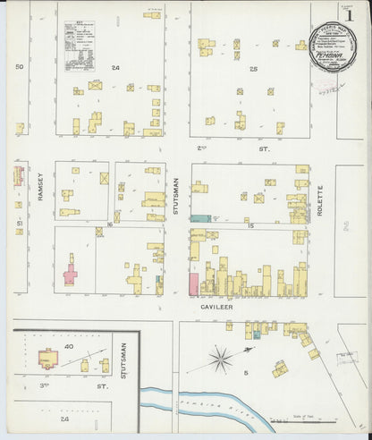 Sanborn Fire Insurance Map from Pembina, Pembina County, North Dakota (1892), Sheet #0001 - Complete Map Set gallery image, historic Sanborn map, vintage wall art, North Dakota North Dakota