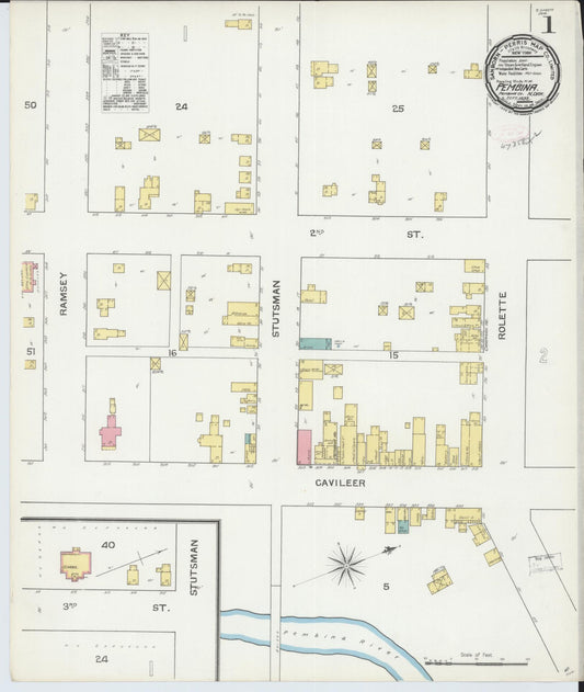 Sanborn Fire Insurance Map from Pembina, Pembina County, North Dakota (1892), Sheet #0001 - Complete Map Set gallery image, historic Sanborn map, vintage wall art, North Dakota North Dakota