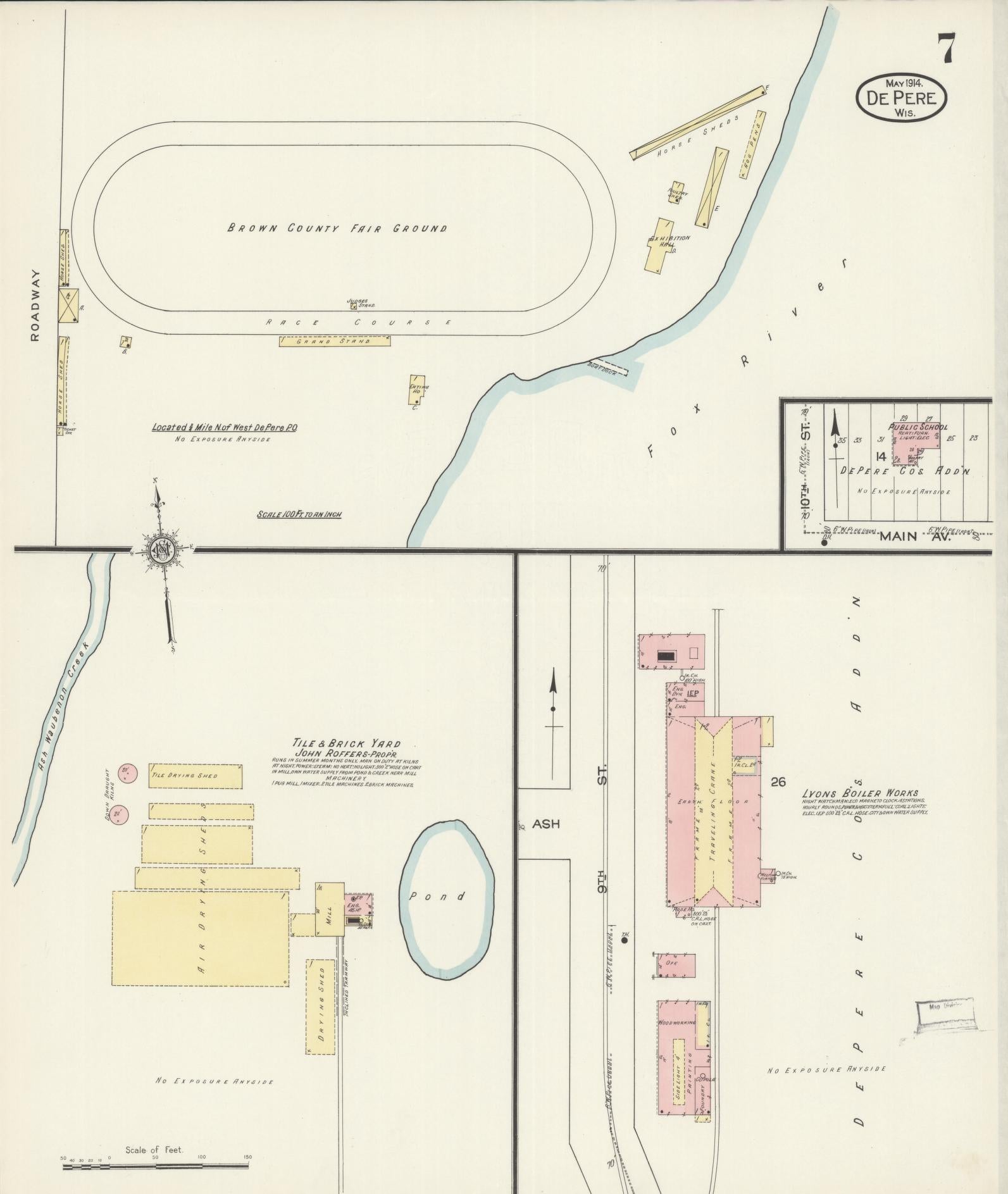 Sanborn Fire Insurance Map from De Pere, Brown County, Wisconsin (1914), Sheet #0007 - Historic Sanborn Fire Insurance Map Print, vintage old map wall art, antique decor, genealogy gift, Wisconsin Wisconsin map