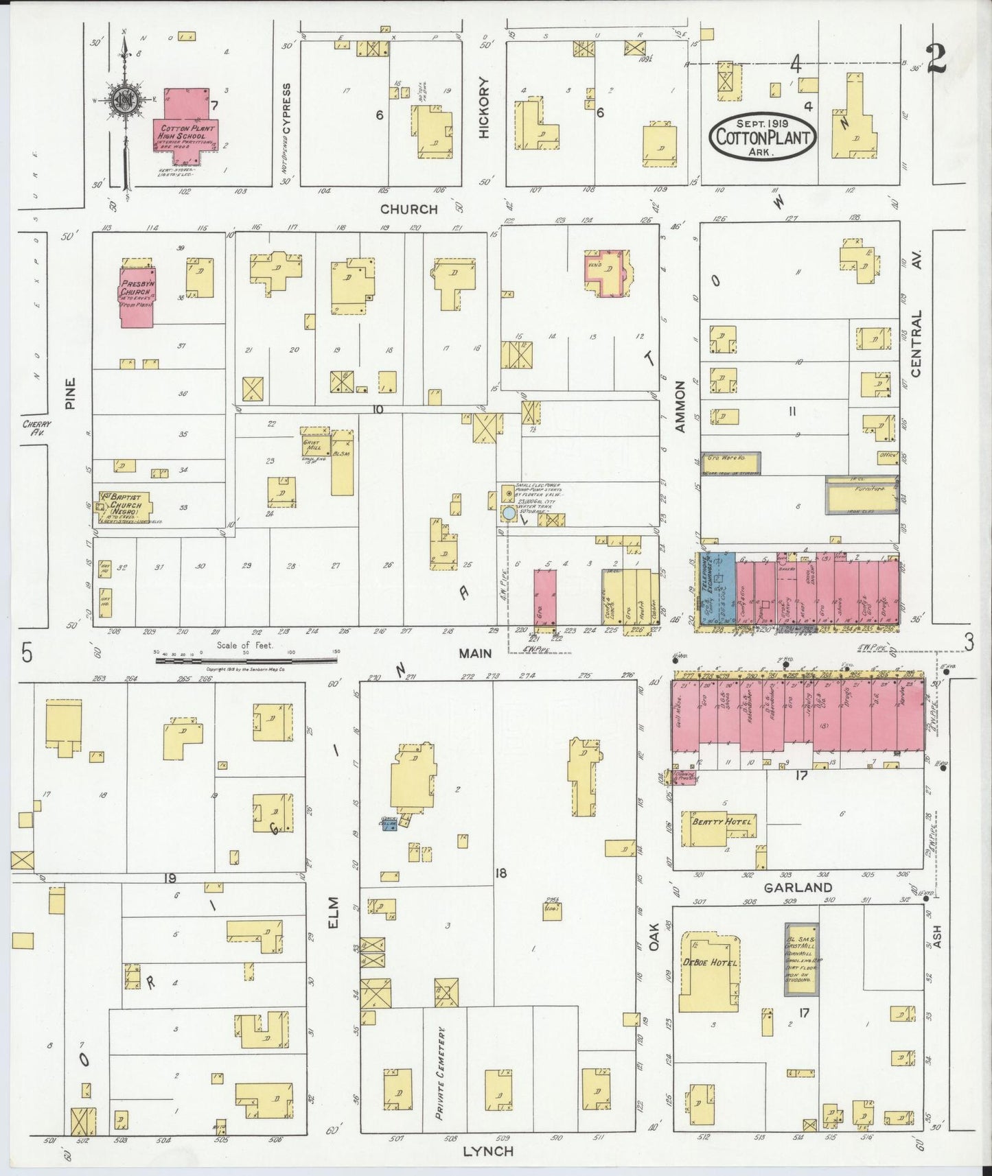 Sanborn Fire Insurance Map from Cotton Plant, Woodruff County, Arkansas (1919), Sheet #0002 - Complete Map Set gallery image, historic Sanborn map, vintage wall art, Arkansas Arkansas