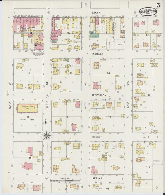 Sanborn Fire Insurance Map from Watertown, Jefferson County, Wisconsin (1895), Sheet #0005 - Historic Sanborn Fire Insurance Map Print, vintage old map wall art, antique decor, genealogy gift, Wisconsin Wisconsin map