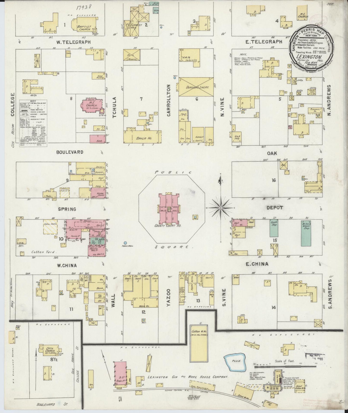 Sanborn Fire Insurance Map from Lexington, Holmes County, Mississippi (1897), Sheet #0001 - Historic Sanborn Fire Insurance Map Print, vintage old map wall art, antique decor, genealogy gift, Mississippi Mississippi map