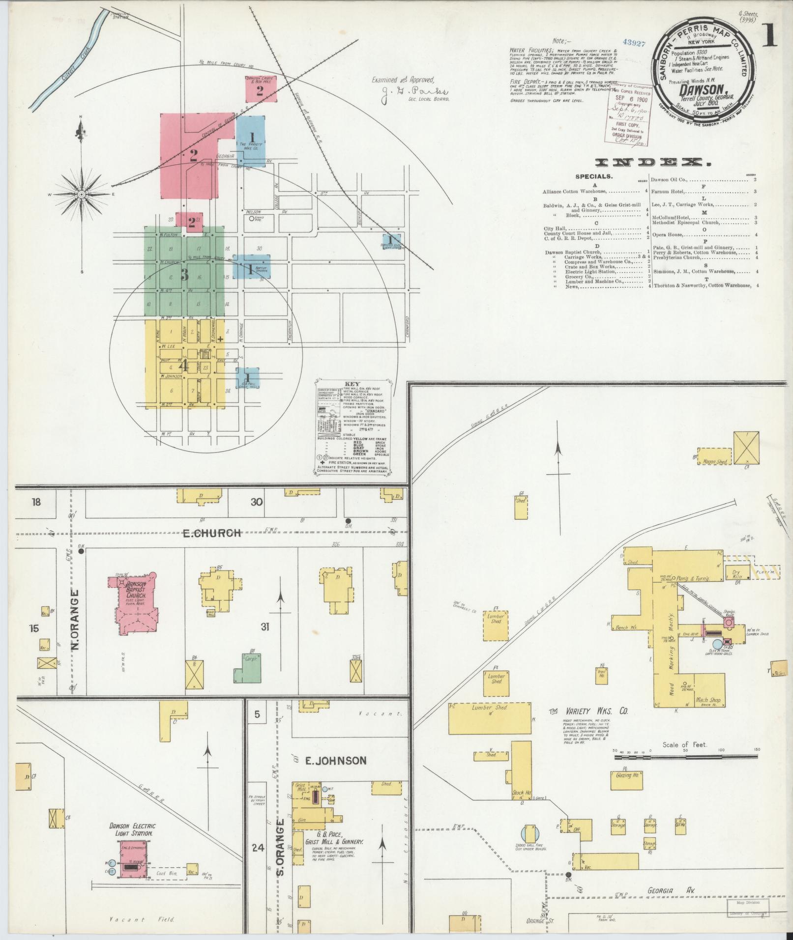 Sanborn Fire Insurance Map from Dawson, Terrell County, Georgia (1900), Sheet #0001 - Complete Map Set gallery image, historic Sanborn map, vintage wall art, Georgia Georgia