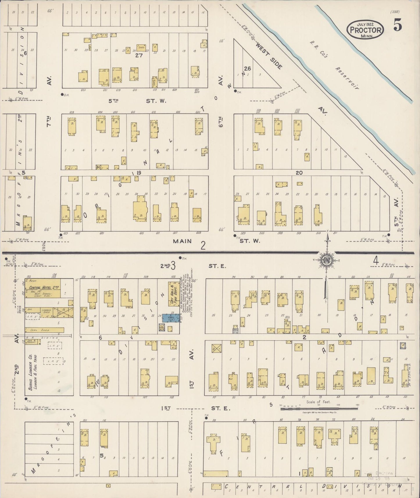 Sanborn Fire Insurance Map from Proctor, Saint Louis County, Minnesota (1922), Sheet #0005 - Historic Sanborn Fire Insurance Map Print, vintage old map wall art, antique decor, genealogy gift, Minnesota Minnesota map