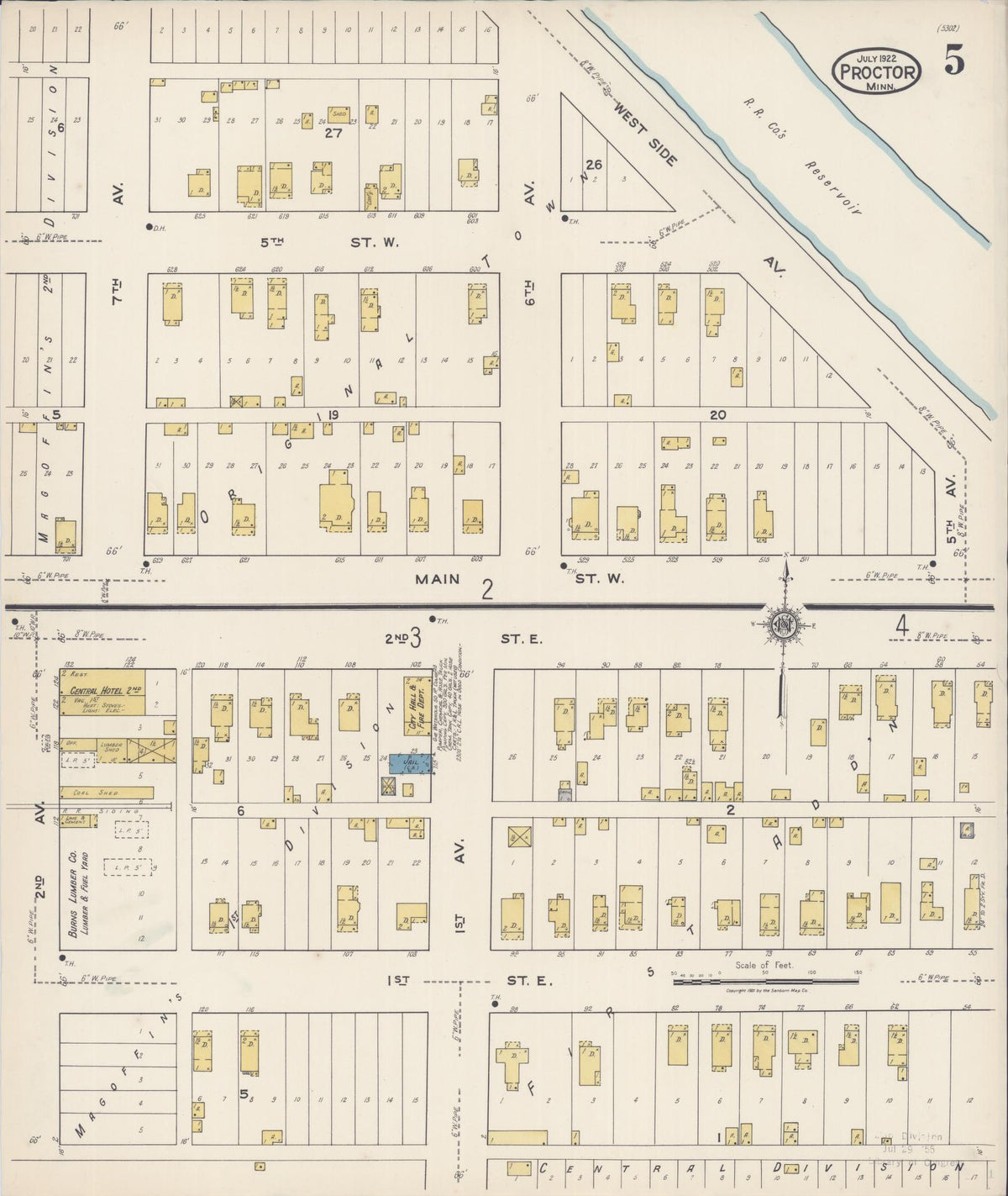 Sanborn Fire Insurance Map from Proctor, Saint Louis County, Minnesota (1922), Sheet #0005 - Historic Sanborn Fire Insurance Map Print, vintage old map wall art, antique decor, genealogy gift, Minnesota Minnesota map