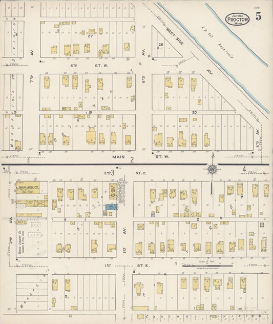Sanborn Fire Insurance Map from Proctor, Saint Louis County, Minnesota (1922), Sheet #0005 - Historic Sanborn Fire Insurance Map Print, vintage old map wall art, antique decor, genealogy gift, Minnesota Minnesota map