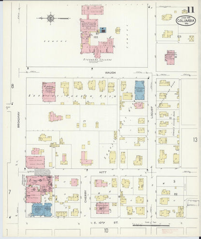 Sanborn Fire Insurance Map from Columbia, Boone County, Missouri (1914), Sheet #0011 - Complete Map Set gallery image, historic Sanborn map, vintage wall art, Missouri Missouri