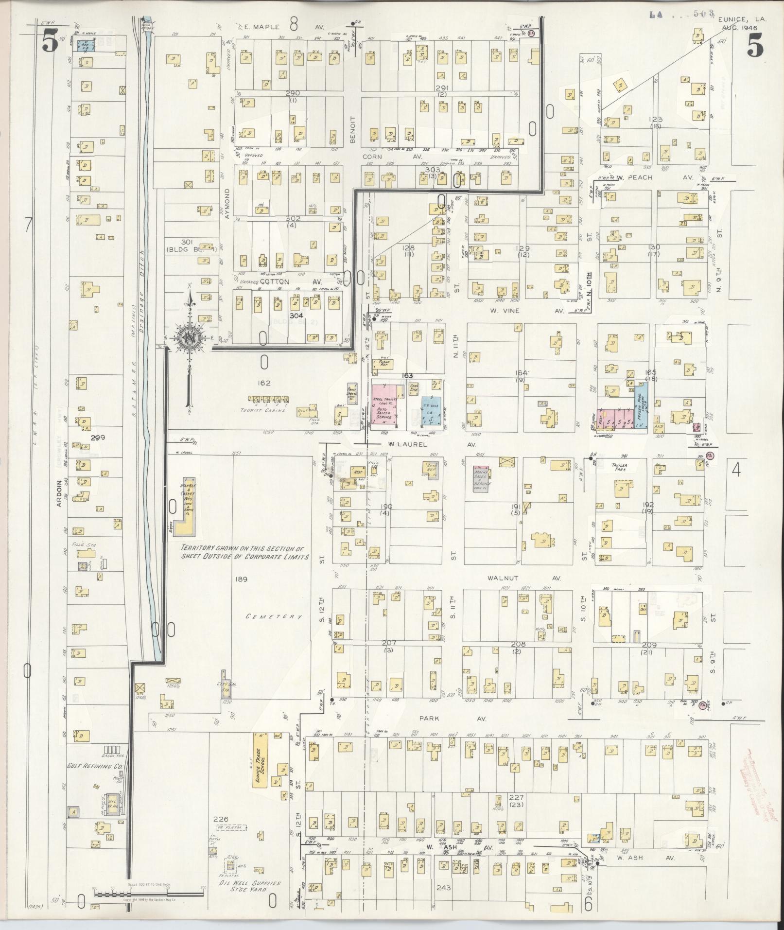 Sanborn Fire Insurance Map from Eunice, Saint Landry Parish, Louisiana (1950), Sheet #0005 - Historic Sanborn Fire Insurance Map Print, vintage old map wall art, antique decor, genealogy gift, Louisiana Louisiana map