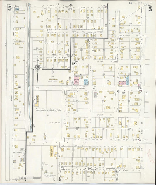 Sanborn Fire Insurance Map from Eunice, Saint Landry Parish, Louisiana (1950), Sheet #0005 - Historic Sanborn Fire Insurance Map Print, vintage old map wall art, antique decor, genealogy gift, Louisiana Louisiana map