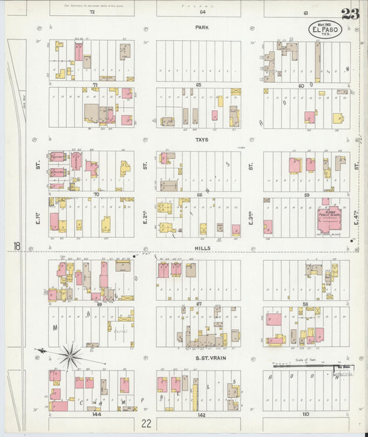 Sanborn Fire Insurance Map from El Paso, El Paso County, Texas (1902), Sheet #0023 - Historic Sanborn Fire Insurance Map Print, vintage old map wall art, antique decor, genealogy gift, Texas Texas map