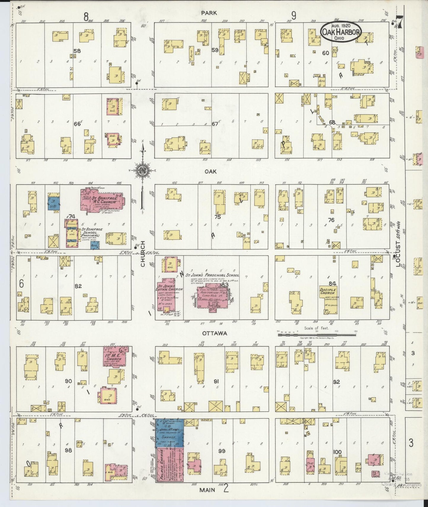 Sanborn Fire Insurance Map from Oak Harbor, Ottawa County, Ohio (1920), Sheet #0007 - Historic Sanborn Fire Insurance Map Print, vintage old map wall art, antique decor, genealogy gift, Ohio Ohio map