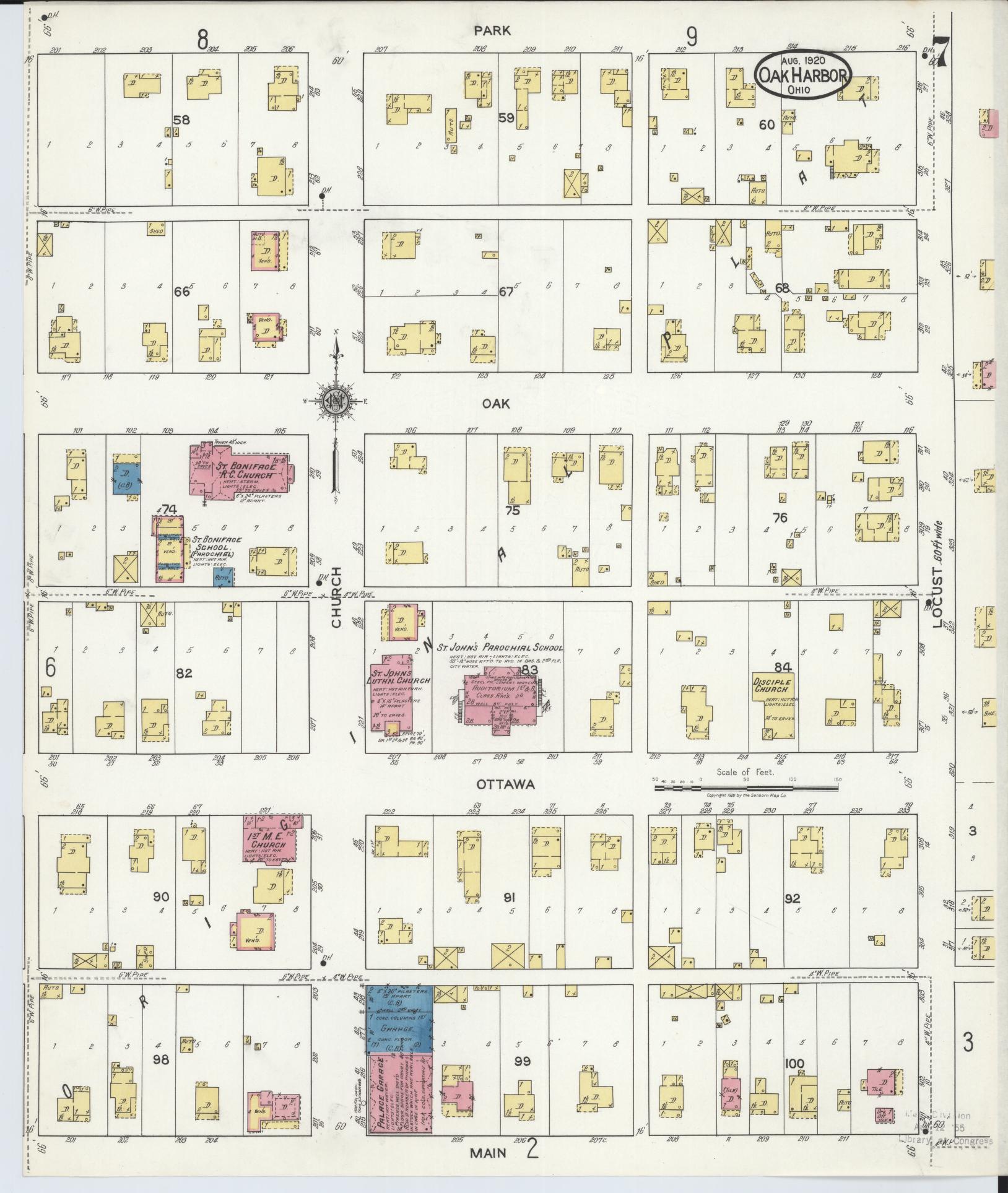 Sanborn Fire Insurance Map from Oak Harbor, Ottawa County, Ohio (1920), Sheet #0007 - Historic Sanborn Fire Insurance Map Print, vintage old map wall art, antique decor, genealogy gift, Ohio Ohio map