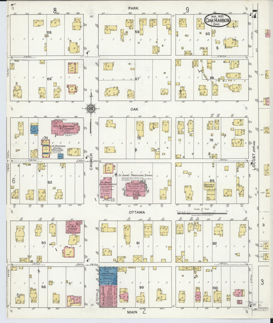 Sanborn Fire Insurance Map from Oak Harbor, Ottawa County, Ohio (1920), Sheet #0007 - Historic Sanborn Fire Insurance Map Print, vintage old map wall art, antique decor, genealogy gift, Ohio Ohio map