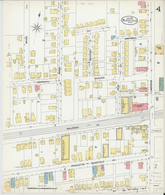 Sanborn Fire Insurance Map from Bluefield, Mercer County, West Virginia (1902), Sheet #0004 - Historic Sanborn Fire Insurance Map Print, vintage old map wall art, antique decor, genealogy gift, West Virginia West Virginia map
