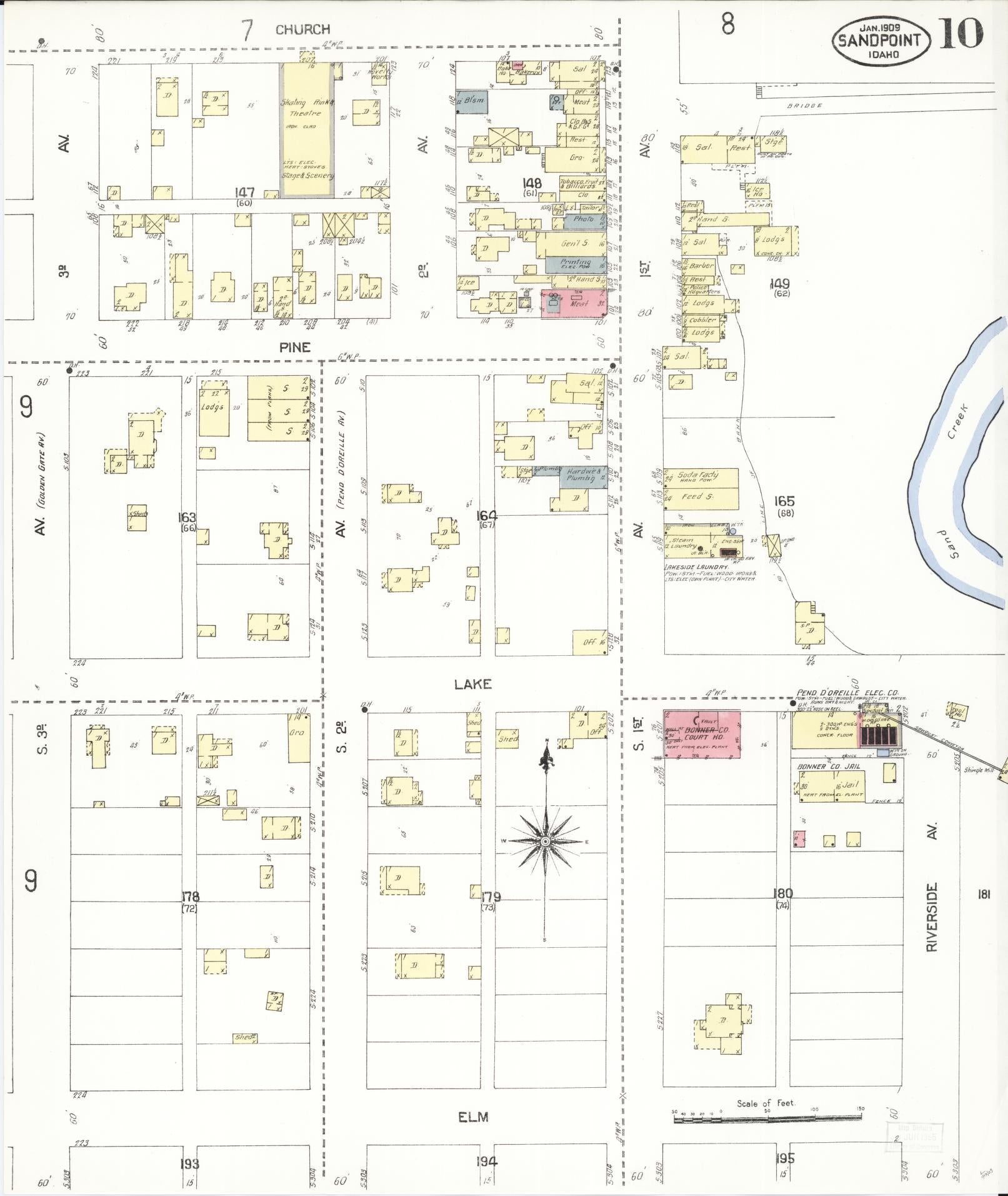Sanborn Fire Insurance Map from Sandpoint, Bonner County, Idaho (1909), Sheet #0010 - Historic Sanborn Fire Insurance Map Print, vintage old map wall art, antique decor, genealogy gift, Idaho Idaho map