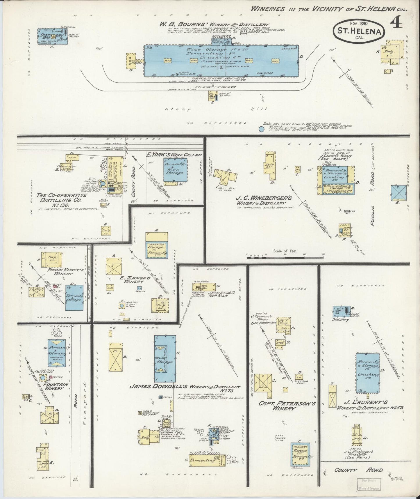 Sanborn Fire Insurance Map from Saint Helena, Napa County, California (1890), Sheet #0004 - Complete Map Set gallery image, historic Sanborn map, vintage wall art, California California