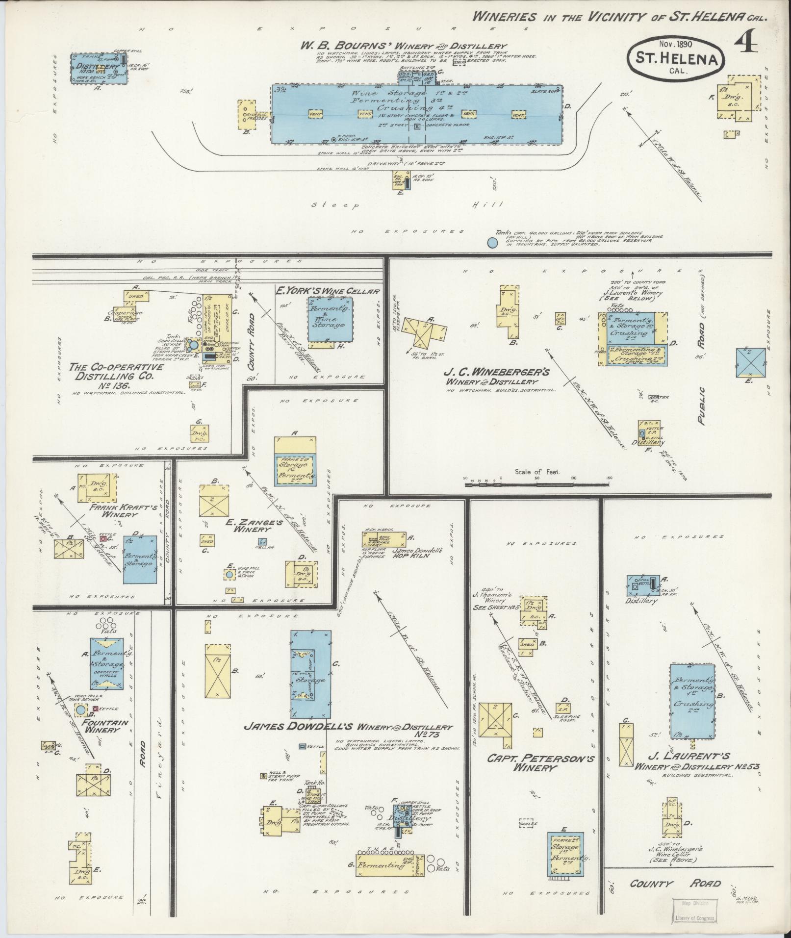 Sanborn Fire Insurance Map from Saint Helena, Napa County, California (1890), Sheet #0004 - Complete Map Set gallery image, historic Sanborn map, vintage wall art, California California