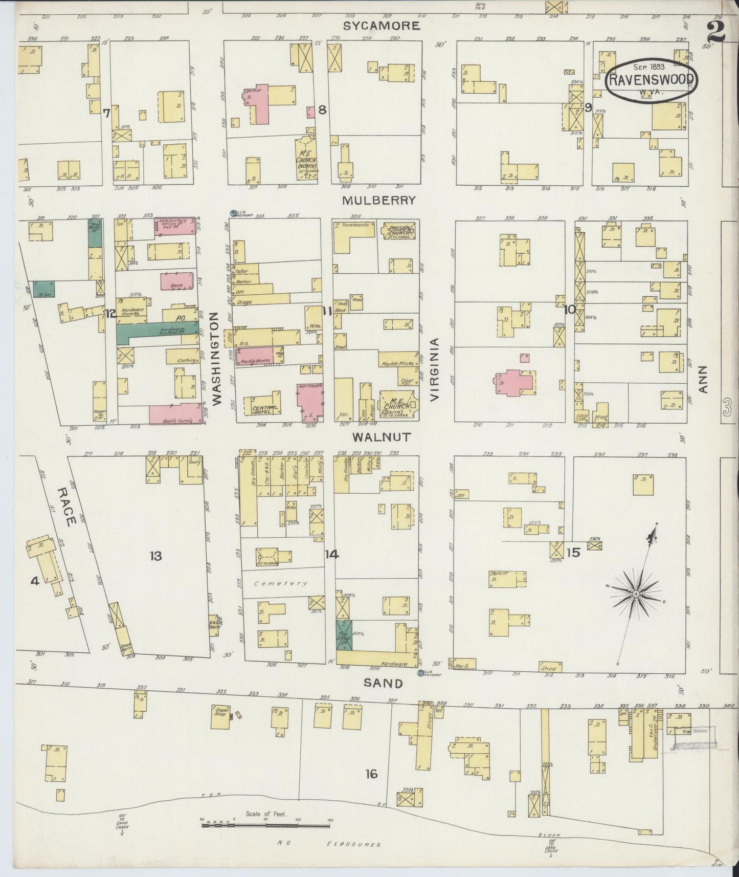 Sanborn Fire Insurance Map from Ravenswood, Jackson County, West Virginia (1893), Sheet #0002 - Complete Map Set gallery image, historic Sanborn map, vintage wall art, West Virginia West Virginia