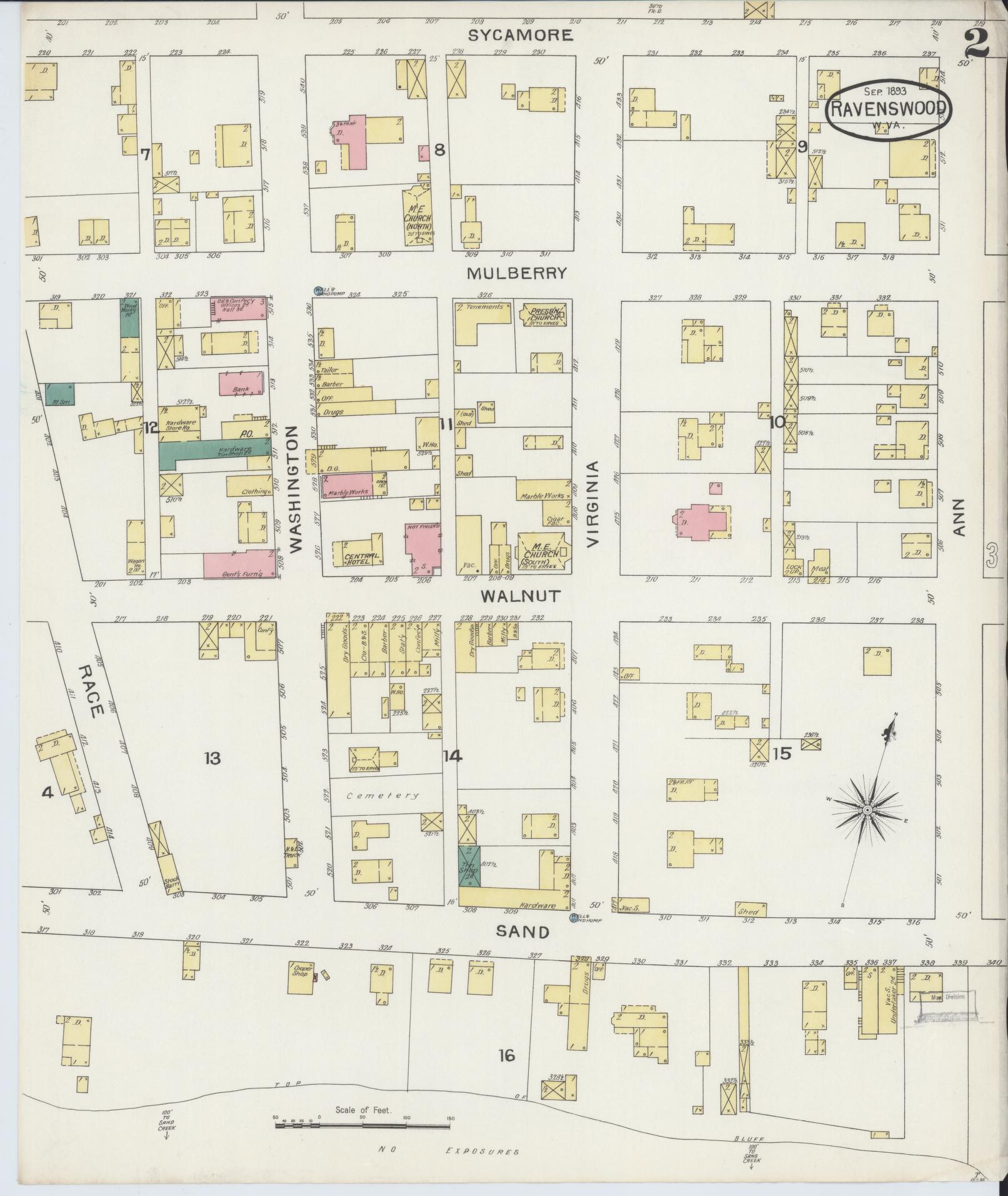 Sanborn Fire Insurance Map from Ravenswood, Jackson County, West Virginia (1893), Sheet #0002 - Complete Map Set gallery image, historic Sanborn map, vintage wall art, West Virginia West Virginia