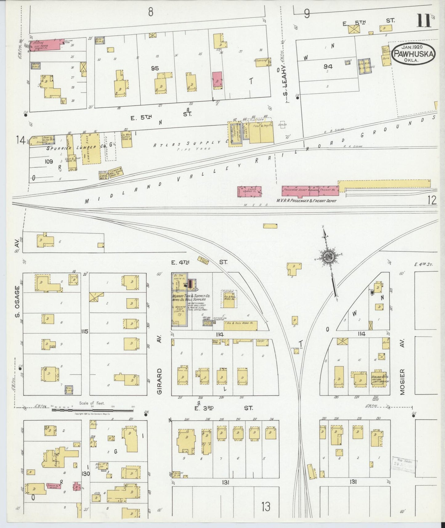 Sanborn Fire Insurance Map from Pawhuska, Osage County, Oklahoma (1920), Sheet #0011 - Complete Map Set gallery image, historic Sanborn map, vintage wall art, Oklahoma Oklahoma